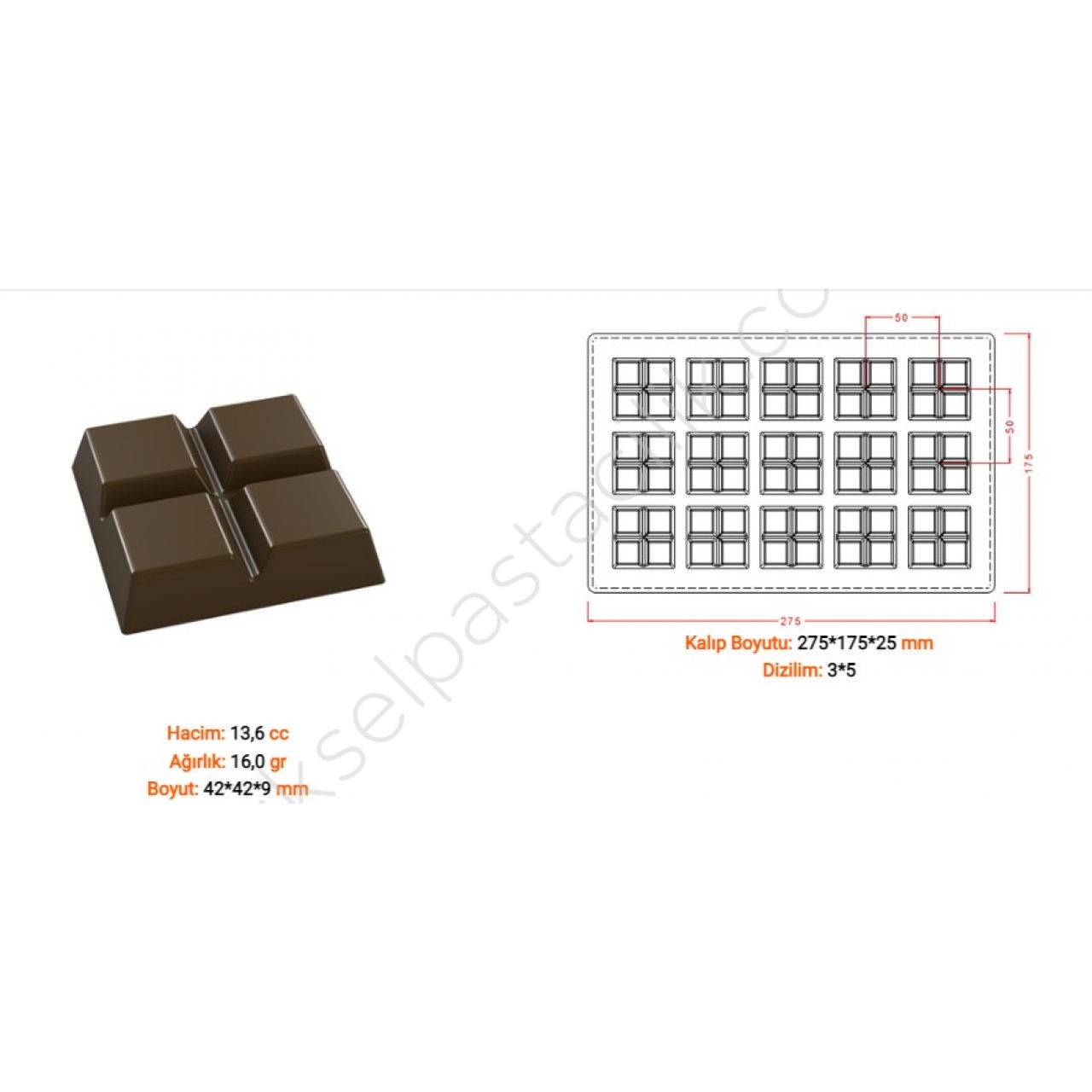 Polikarbon Çikolata Kalıbı Tablet 15 li
