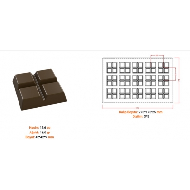 Polikarbon Çikolata Kalıbı Tablet 15 li