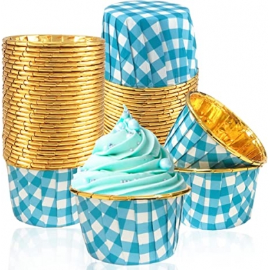 Gold Mavi Ekoseli Muffin Kek Kapsül 25 Adet    