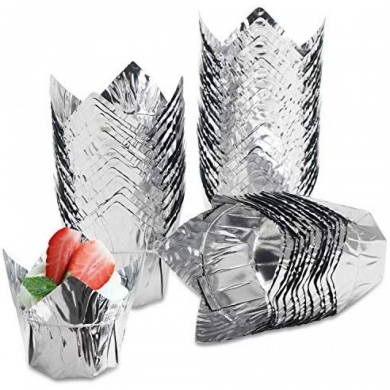 Alüminyum Folyo Tulip  Muffin Kek Kalıbı Gümüş 25 Adet