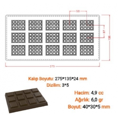 Polikarbon Çikolata Kalıbı Mini Tablet 15 li