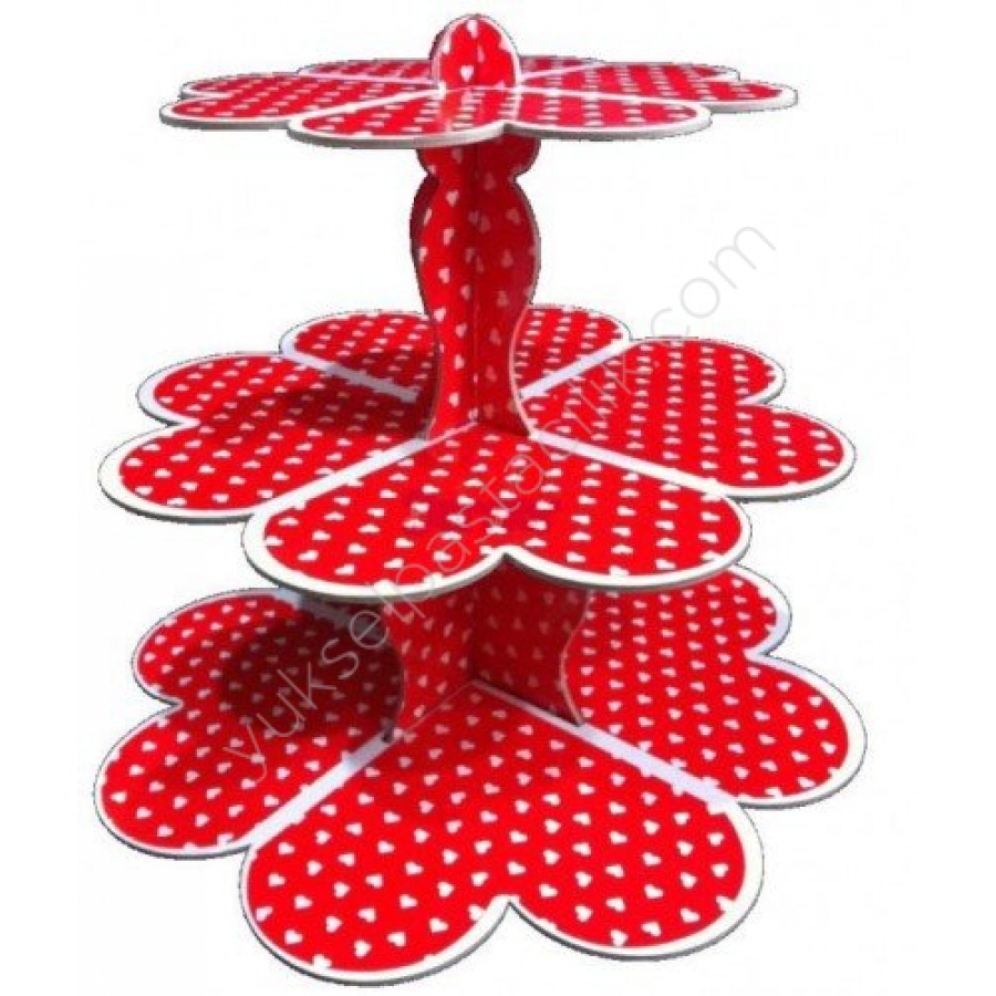 Karton Cupcake Stand Kırmızı Dörtlü Kalpli En Uygun Fiyatlarla hızlı